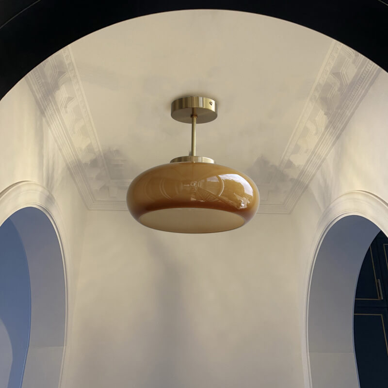 BrassGlow | Elegant Vintage Yellow Glass Semi-Flush Mount Ceiling Light 9