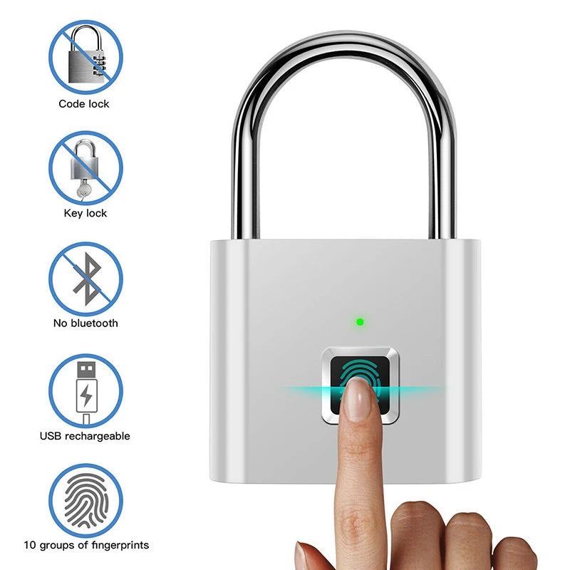 Tuzwa Fingerprint Padlock – Smart Biometric Keyless Lock with App Control, 10-Fingerprint Memory, 0.5-Second Unlock & Rechargeable Battery