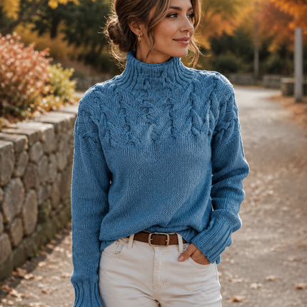 Women's Knitted Turtleneck Sweater, Long Chunky Knit Pullover Jumper, Soft Warm Oversized Winter Top