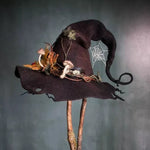 Tuzwa Handmade Wool Witch Hat – 19-Micron Felted Witch Hat with Chiffon Accents, Lightweight Stretch Fit & Nuno Felt Design