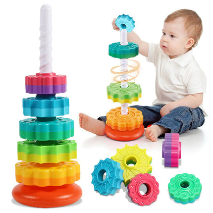 Sensory Toy for Toddlers, Spiral Stacking Toy with Spinning Rainbow Discs