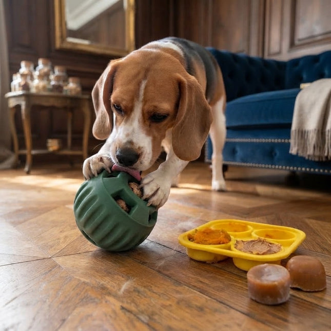 Dog Slow Feeder Toy Refillable, Silicone Dog Chew Toy with Treat Mold, Interactive Dog Puzzle Toy for Boredom