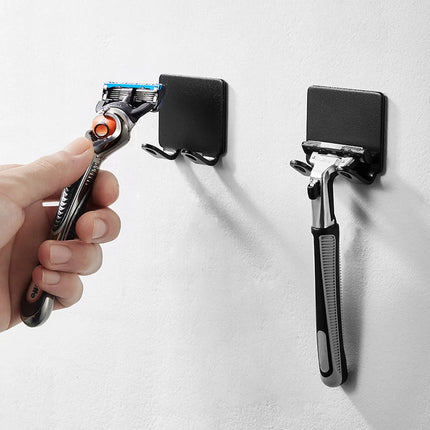 Wall Mounted Toothbrush Holder Set, No Drill Adhesive Space Aluminum Bathroom Organizer in Black, 4.5cm Compact Size