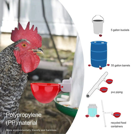 Chicken Waterer Cups 10 Pack, Automatic Chicken Water Cups with Drill