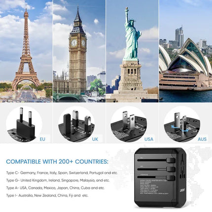 Universal Travel Adapter with 4 USB Ports, Compact Travel Power Adapter