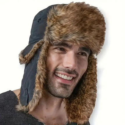 Trapper Hat with Ear Flaps, Faux Fur Russian Hat