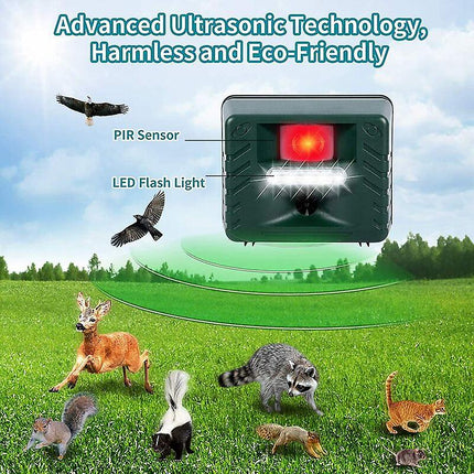 Solar Ultrasonic Bird Repeller for Woodpeckers, 15 to 20kHz, Flashing Lights, 170 Degree Outdoor Deterrent