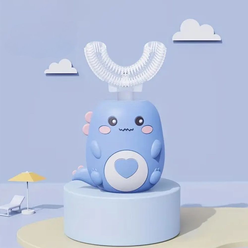 Tuzwa Kids Electric Toothbrush – U-Shaped Silicone Brush with Sonic Vibration, 2-Min Timer, Blue LED, IPX7 & Rechargeable Design for Ages 2–12