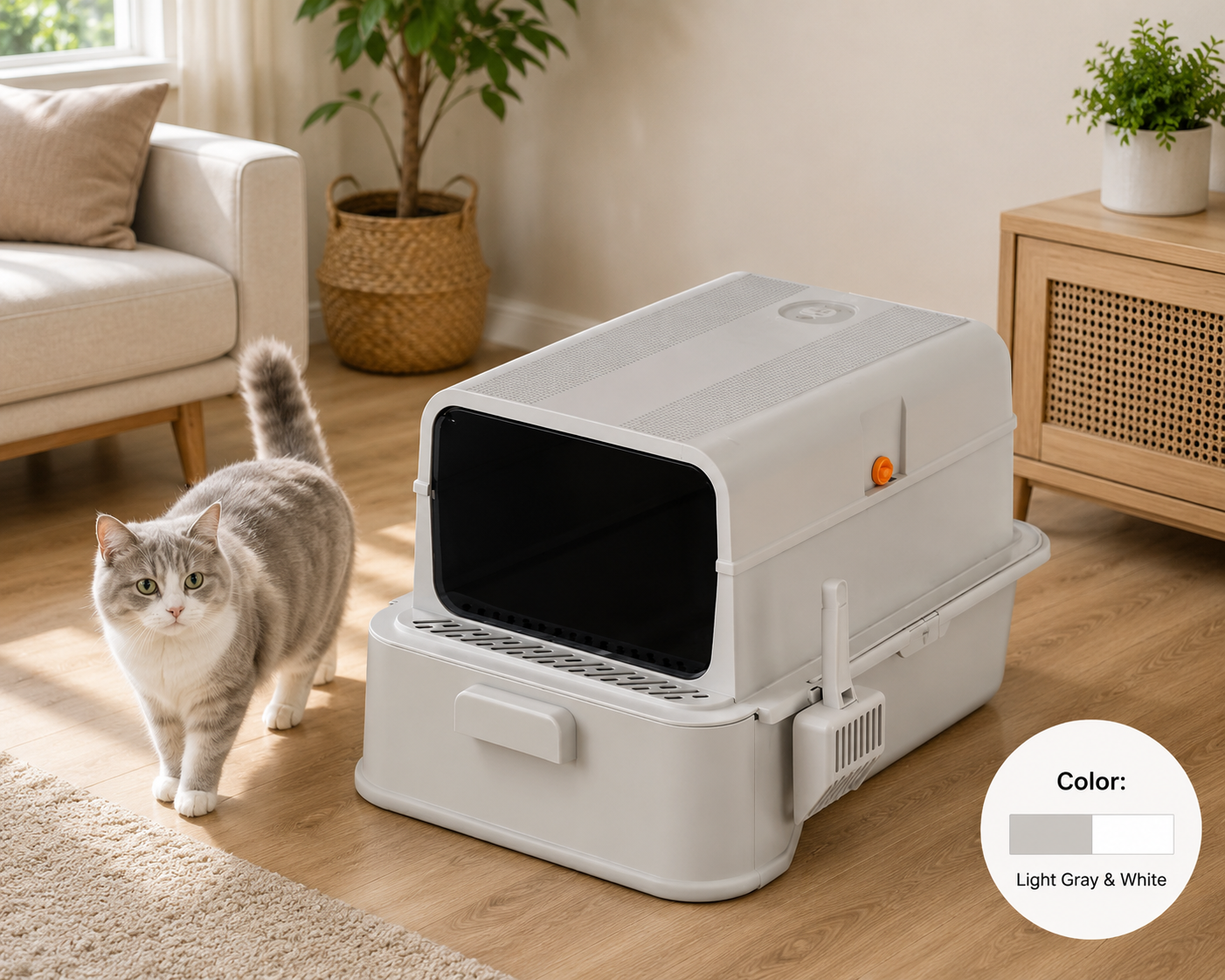 Tuzwa Extra Large Enclosed Cat Litter Box | Semi-Closed High-Sided Litter Tray with Odor Control | Easy-Clean Cat Toilet for Indoor Cats