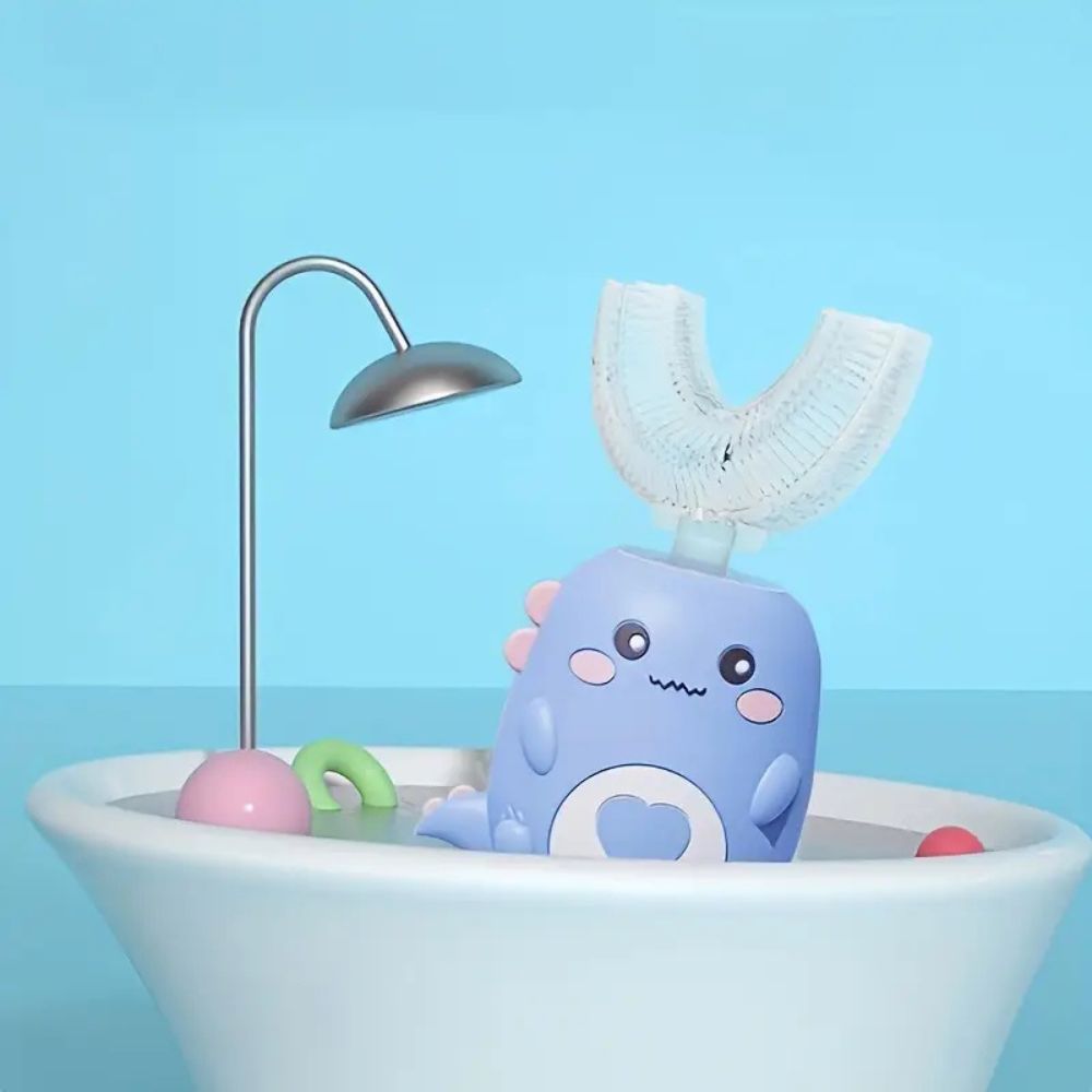 Tuzwa Kids Electric Toothbrush – U-Shaped Silicone Brush with Sonic Vibration, 2-Min Timer, Blue LED, IPX7 & Rechargeable Design for Ages 2–12