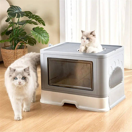 Cat Litter Box with Drawer, Enclosed Cat Litter Box for Large Cats, Foldable Litter Box with Scoop Holder