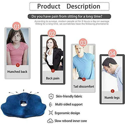 Memory Foam Seat Cushion for Lower Back Pain Relief, Non Slip Office Chair and Car Seat Riser Pad, 16 x 13 x 4 Inch