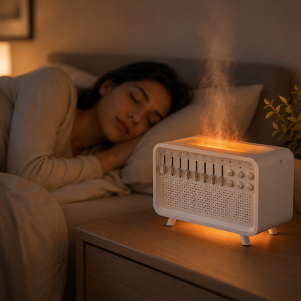 White Noise Machine with Humidifier and Night Light, 8 Sound Bluetooth Speaker and Aroma Diffuser for Bedroom and Travel