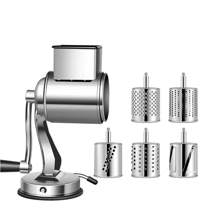 Rotary Grater with 5 Drums, Hand Crank Food Slicer with Suction Base, Rotary Food Shredder with Food Pusher