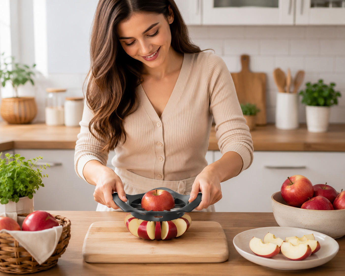 Tuzwa Premium Stainless Steel Apple Slicer & Corer | 8-Blade Fruit Cutter for Fast, Even Apple Slices & Easy Food Preparation