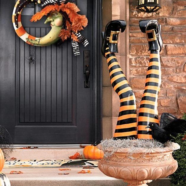 Halloween Yard Decorations, Witch Legs Yard Stakes Set of 2, Outdoor Halloween Decorations with Striped Resin Boots