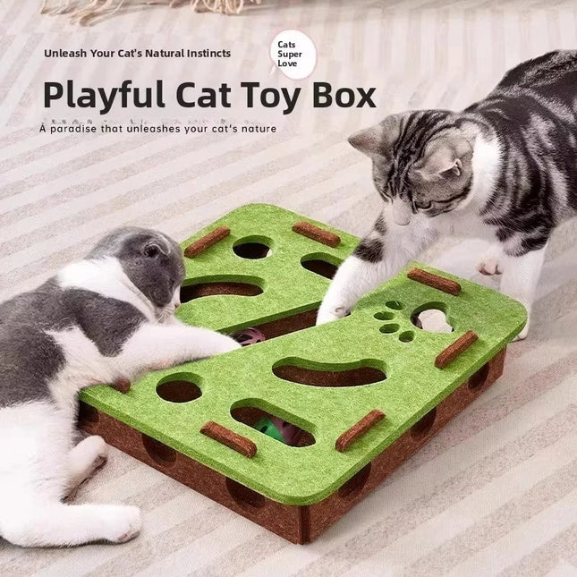 Interactive Cat Toy, Felt Cat Puzzle Toy Box with Bells