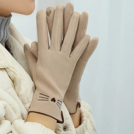 Winter Gloves for Women, Cat Gloves with Touchscreen Fingertips, Cute Warm Gloves in Stretch Acrylic