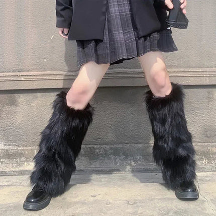 Faux Fur Leg Warmers Boot Covers for Women, Fluffy Ankle Warmers in Black, S M and L Lengths