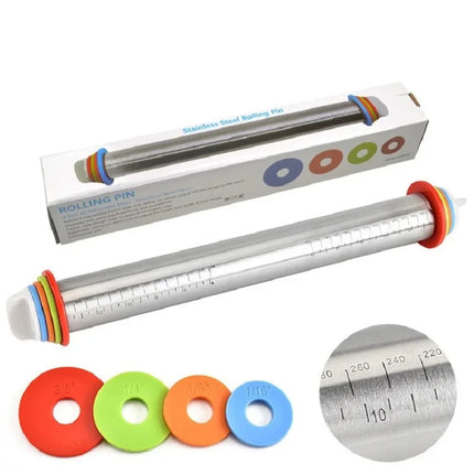 Adjustable Rolling Pin with Thickness Rings, Dough Roller for Pizza and Fondant