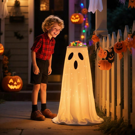 Halloween Candy Bowl Stand, Light Up Ghost Candy Bowl for Trick or Treat, Halloween Party Decor