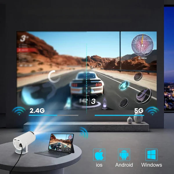 Portable Projector with WiFi 6 and Bluetooth, Mini Projector with Android OS