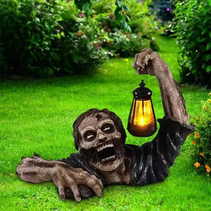 Zombie Figurine with LED Lantern, Fall Halloween Decor for Tabletop and Porch