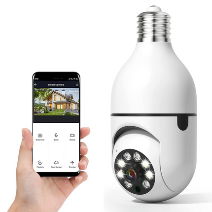 Wireless light bulb security camera, HD WiFi bulb cam with 355 degree pan, night vision and two-way audio