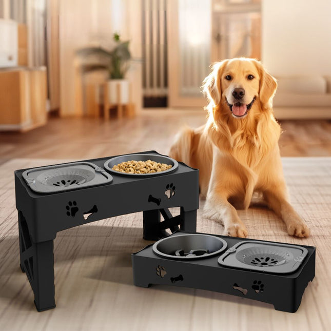 Slow Feed Dog Bowl, Elevated Dog Bowl Stand with 5 Level Adjustable Height, Raised Dog Slow Feeder with Non Slip Base