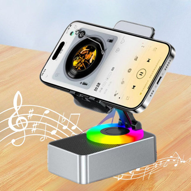 Phone Stand with Bluetooth Speaker, Adjustable Tablet Stand for Desk, Portable Bluetooth Speaker with Phone Holder
