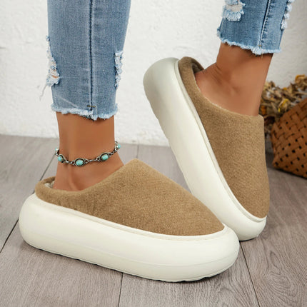 Warm Plush Indoor Winter Slippers for Women, Cozy Anti-Slip Slip On House Shoes in Soft Beige and Brown Fleece