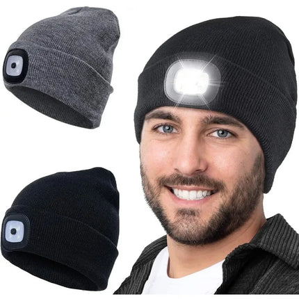 Beanie Hat for Winter with LED Light, Rechargeable Lighted Beanie for Men and Women, Warm Knit Beanie, Unisex Winter Hat