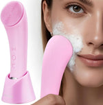 TUZWA Facial Cleansing Brush with Heat, 5 Vibration Modes, Silicone Face Scrubber, 104°F Warming Tip & Charging Stand