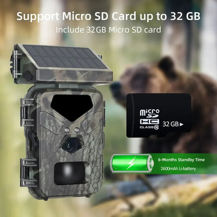 Solar Trail Camera with Night Vision, Solar Powered Camera for Wildlife