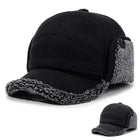 Wool Baseball Cap with Fleece Earflaps, Winter Cap with Foldable Ear and Neck Flaps and Snap Buttons, Hat with Ear Flaps