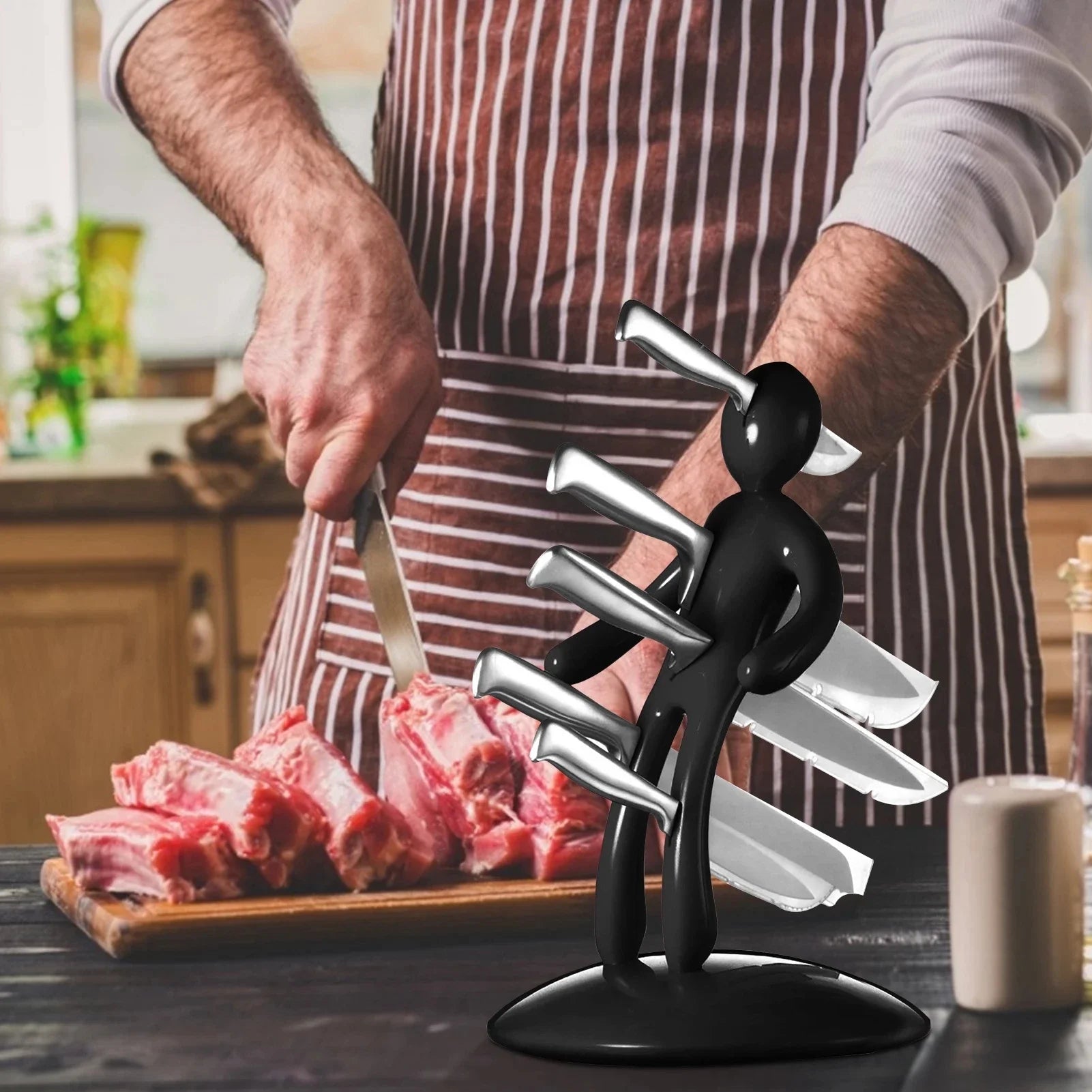 Tuzwa Humanoid Knife Holder – 5-Slot Stainless Steel & PP Kitchen Knife Block, Space-Saving Countertop Storage