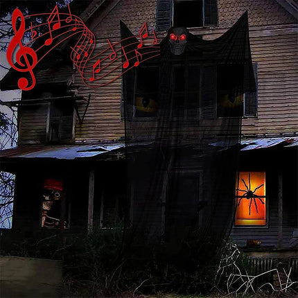 Outdoor Halloween Decorations, Hanging Halloween Ghost with Skeleton Mask and Glowing Eyes