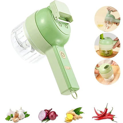 Electric Vegetable Chopper, 4 in 1 Mini Food Processor with Chopping and Slicing Blades, Cordless Vegetable Slicer