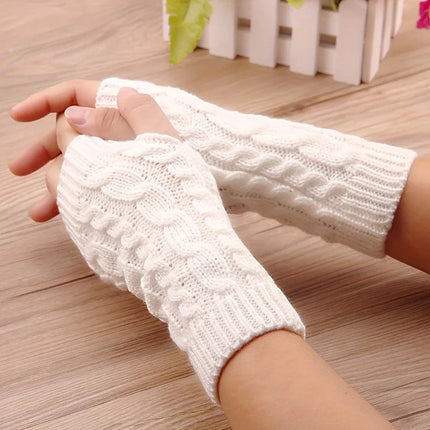 Knit Fingerless Gloves, Womens Winter Gloves with Fleece Lining