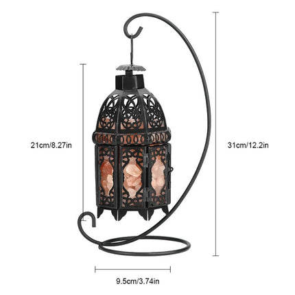 Vintage Iron Salt Rock Tabletop Lamp, Natural Crystal Night Light with Warm White Bulb, 12.2 Inch Bedroom Decor Lamp