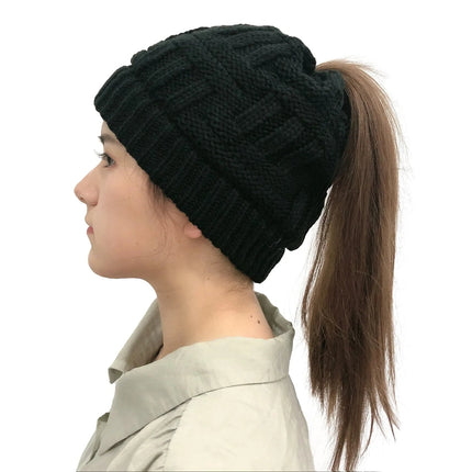 Ponytail Beanie Hat, Cable Knit Beanie for Women