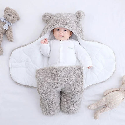 Baby Swaddle Sleeping Bag with Bear Hoodie, Newborn Swaddle Wrap