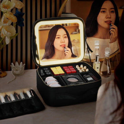 Makeup Bags with LED Light and Mirror, Travel Cosmetic Bag Makeup Organizer, Vanity Bag with Makeup Pouch
