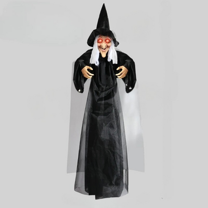 Animated Halloween Witch Decoration, Life Size Halloween Animatronics with Red Eyes