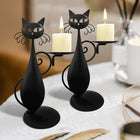 Cat Candle Holder Black Iron, Decorative Candlestick Holder with Tail Handle for Pillar Candles, Black Candle