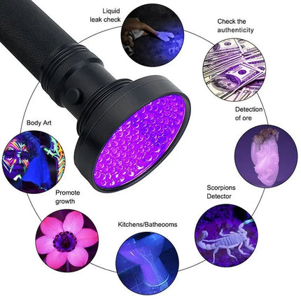 UV Flashlight Black Light, 100 LED 395nm Ultraviolet Blacklight Torch for Bed Bug Detection, Pet Urine Stain Finder and Scorpion Hunting