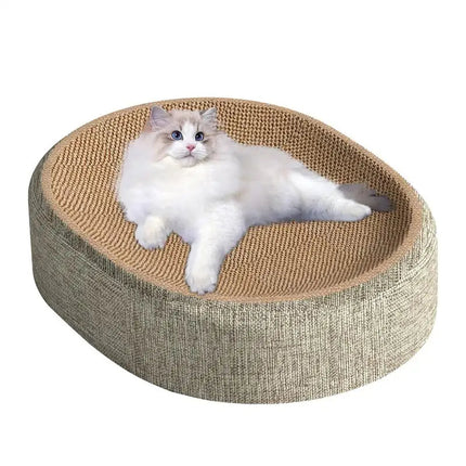 Sisal Cat Scratcher Bed, Oval Cat Bed with Scratching Pad