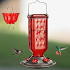 Hummingbird Feeder 24 oz, Glass Hummingbird Feeder with Ant Moat, Hanging Bird Feeder with 6 Flower Feeding Ports