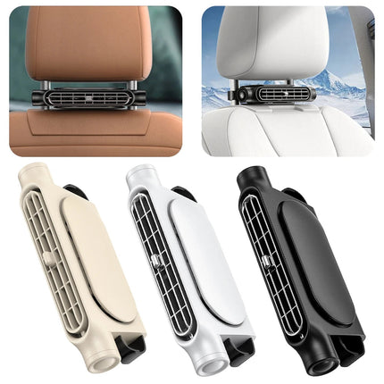 Car Seat Cooling Fan for Headrest with 3 Speeds, USB Car Fan with Dual Turbine and Movable Outlets, Car Seat Fan