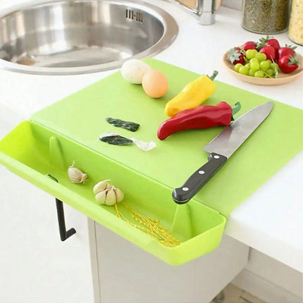 Cutting Board with Tray, 2 in 1 Plastic Cutting Board with Bag Holder, Kitchen Chopping Board for Vegetables and Meat